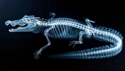 Naklejka premium Scientific X-Ray Image of Crocodile Skeleton — Reptile Anatomy and Skeletal Structure for Biology Research