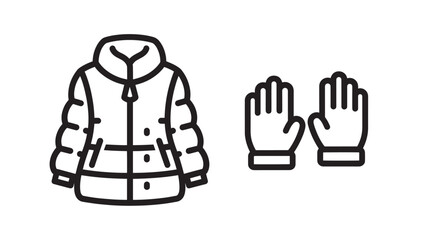 Fototapeta premium Winter apparel icons: a puffy jacket and a pair of gloves, signaling cold weather clothing for warmth and protection.