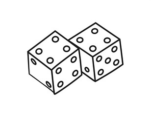 Two dice are shown in an isometric view, one slightly overlapping the other. Each die displays its pips for rolling