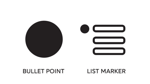 Simple Icons: Black Bullet Point List Marker and Dot, Essential Symbols for Organization and Lists