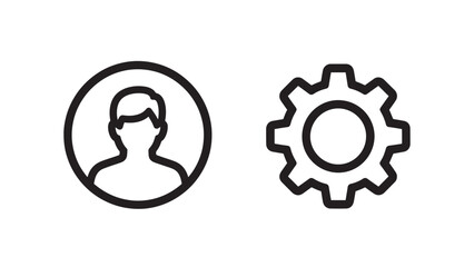 User Settings Icons: Profile Silhouette and Gear Cogwheel, Vector Graphics for Account Management and Configuration