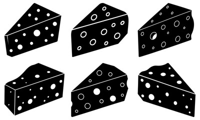 Six slices of swiss cheese with holes on white background cheese slices dairy