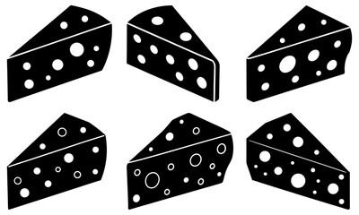 Six Slices of Swiss Cheese with Holes on White Background cheese slices dairy 1