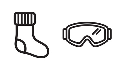 Obraz premium Simple line art icons featuring a warm winter sock with ribbed top and protective ski or snowboard goggles.