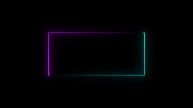 A rectangular frame illuminated by two distinct neon colors, with the edge glowing in a vibrant cyan and the bottom edge in a rich magenta, all against a solid black backdrop, suggesting a