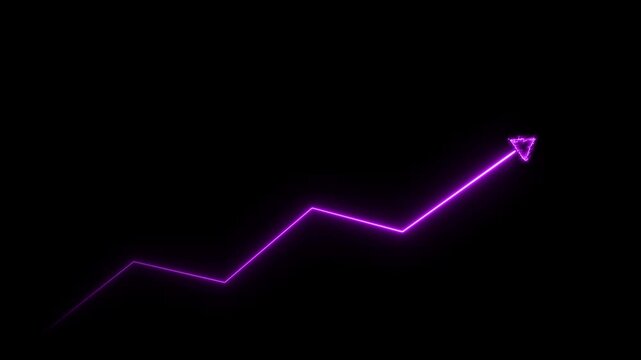 A luminous neon purple line graph charts an upward trajectory against a deep black void symbolizing abstract concepts of progress, data, or financial ascent