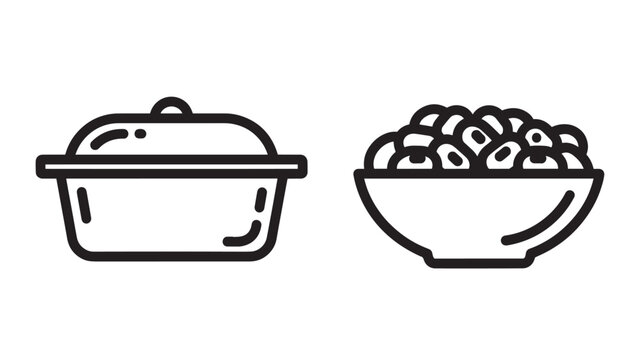 Icons depicting a lidded pot or casserole dish and a bowl filled with round food items like meatballs or dumplings.