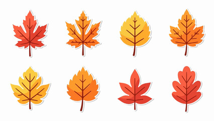 Obraz premium Eight colorful autumn leaves arranged in two rows on a white background