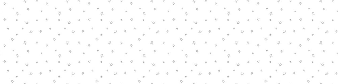 Seamless pattern of small contour stars in doodle style. Simple background and texture on theme of night sky, space, astronomy, kids design