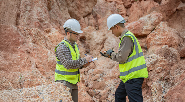 Geologist surveying mine,Explorers collect soil samples to look for minerals, A geologist is a scientist who studies the Earth's physical structure and substances