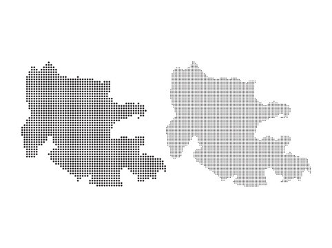 Minimalist grey Carabobo Venezuela map set featuring dotted and solid silhouettes on a white background