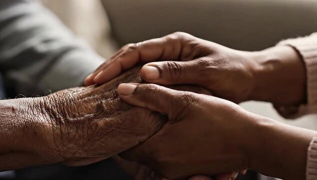 Tender Hands Holding Older Hands Showing Empathy and Support