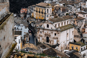 Church Of Santa Maria Dell Itria In Ragusa, Sicily: Historic Baroque Stone Facade And Bell Tower Rising Above Traditional Southern Italian Old Town