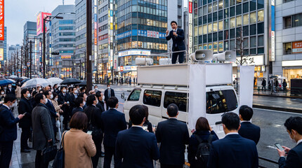 選挙で演説をする男性候補者