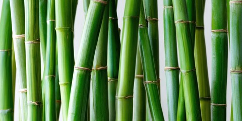 Fototapeta premium The Bamboo Stalks Form a Vibrant Vertical Green Texture Background for Tranquil Spaces