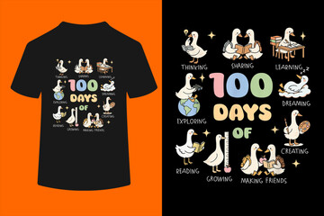 Silly Goose Happy 100 Days of School Goose Teacher Bookish T-Shirt  © ben
