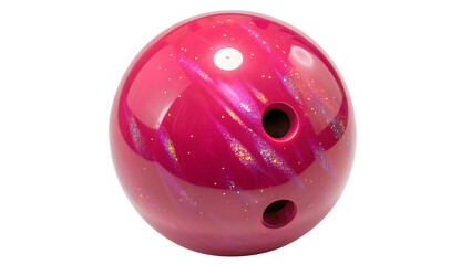 Vibrant pink bowling ball with glittery sparkles on transparent background