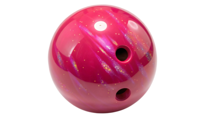 Vibrant pink bowling ball with glittery sparkles on transparent background