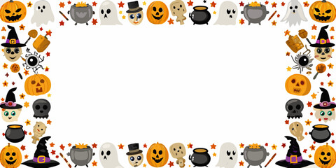 halloween themed border with pumpkins ghosts and witch hats