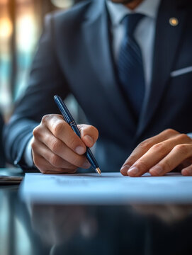 Business office scenes of professionals signing contracts and agreements