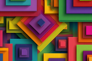 a vibrant abstract background of overlapping colorful squares and rectangles creating a layered geometric pattern