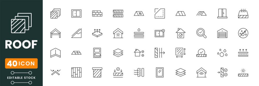 Roof icon set, house roof construction symbols, home building and real estate icons, modern flat vector illustrations for web