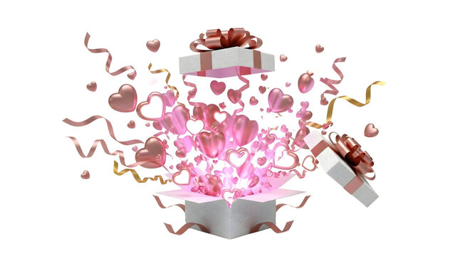 Romantic exploding gift box with hearts symbolizing love, surprise, valentine celebration, passion, emotions, festive digital art