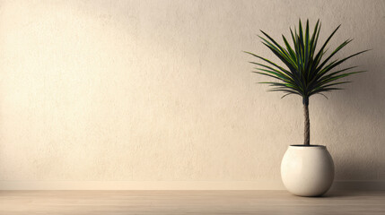 Fototapeta premium Indoor plant in a simple pot against a plain wall in a well-lit room
