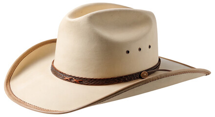 Stunning beige cowboy hat with brown leather band and button detail