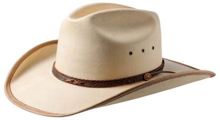 Stunning beige cowboy hat with brown leather band and button detail