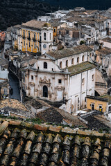Church Of Santa Maria Dell Itria In Ragusa, Sicily: Historic Baroque Stone Facade And Bell Tower Rising Above Traditional Southern Italian Old Town