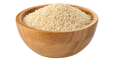 Sesame seeds in a wooden bowl on transparent background
