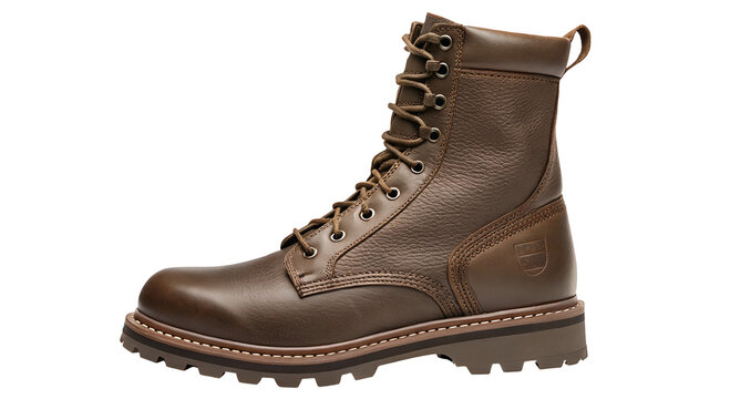 Brown leather work boot with rugged sole and laces