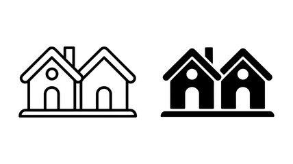 Fototapeta premium Line and solid icon representing two houses for residential and real estate concepts