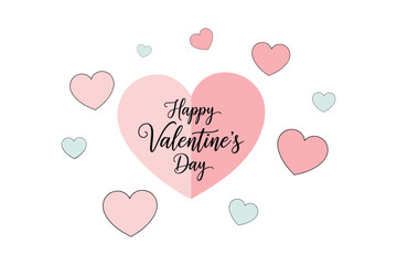 Happy valentine's day text vector design with pink hearts background for romantic celebration and cheerful holiday greeting