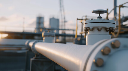 Fototapeta premium Energy industry concept with liquefied petroleum gas tanks, pipes and valves, highlighting fuel technology, regulation, and industrial energy solutions. cinematic color correction, natural uneven