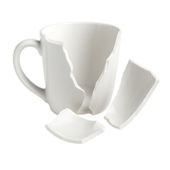 Broken white cup isolated on transparent background