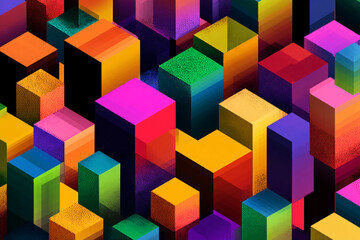 Obraz premium Abstract isometric pattern of colorful geometric blocks with a textured gradient effect