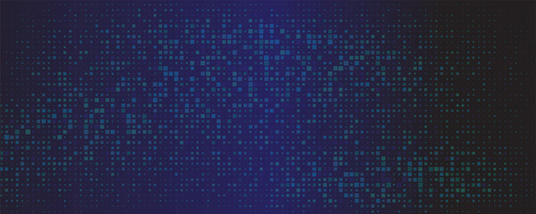 Abstract futuristic technology square pattern with glowing lights, square elements on dark blue background.