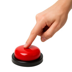 Finger pressing red button isolated on transparent background
