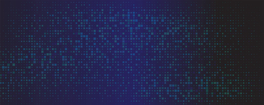 Abstract futuristic technology square pattern with glowing lights, square elements on dark blue background.