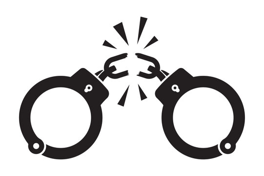 Broken handcuffs freedom justice liberty concept vector silhouette