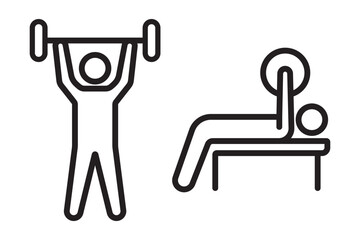 Fototapeta premium Outline fitness gym bench press barbell icon vector