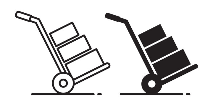 Warehouse hand truck trolley boxes delivery logistics icon vector