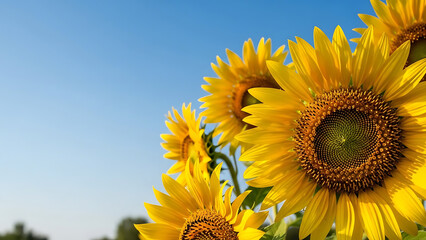 Sunflowers blooming under clear blue sky in summer  