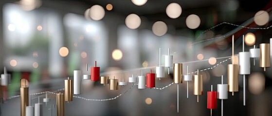 Close-up view of a stock market graph on a computer screen showing trading data and candlestick charts surrounded by financial diagrams
