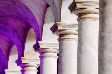 Elegant marble columns with purple lighting