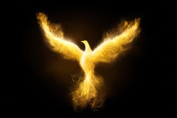 Fiery phoenix rising in darkness