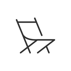 Folding chair, linear icon. Portable seating and outdoor furniture. Line with editable stroke.