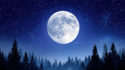 Moonlit night sky pine